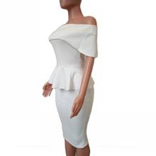 New Elegant Ruffle Mid-Calf Length Evening Party Dress 2020 New Women Bodycon Dresses Slash Neck Short Sleeve White Pencil Dress 2024 - buy cheap