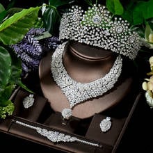 HIBRIDE Big Luxury 5pcs Wedding Jewelry Sets For Bride Full Zircon Headband Tiaras Dubai Jewelry Sets For Wedding Jewelry N-1644 2024 - buy cheap