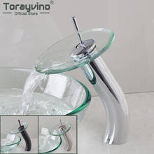Torayvino torneira tipo cascata de vidro temperado, torneira de pia para banheiro com único punho torneira quente e fria 2024 - compre barato