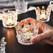 Candelabro de cristal con forma de corona para decoración del hogar, taza de cristal, mesa de sala de estar, candelabros nórdicos 2024 - compra barato