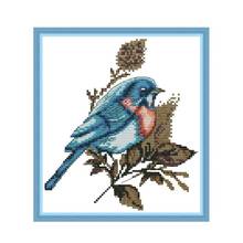 Kit de punto de cruz de pájaro azul, lienzo con estampado de 14ct y 11ct, punto de cruz, bordado, bricolaje, hecho a mano 2024 - compra barato
