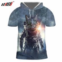 Camiseta com capuz ujwi, camiseta de homem com gola redonda, estampa 3d de céu estrelado, astronauta, gato, harajuku, tamanho grande, customização 2024 - compre barato