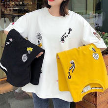 Oversized Shirt Loose Cartoon Pattern Embroidery Shirt Harajuku Vintage T-shirt Fashion Summer Korea Casual Female T-shirt 2024 - buy cheap