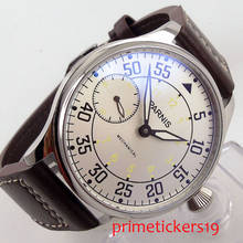 Reloj Mecánico parnis silvel para hombre, pulsera de cuero con esfera blanca de 44mm, ST, bobinado a mano, 6497 2024 - compra barato