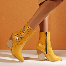 Botas vaqueras de piel para Mujer, botines cálidos de tacón alto de 10cm con cuñas, remaches de cristal, talla grande, blanco y amarillo, Invierno, 2020 2024 - compra barato