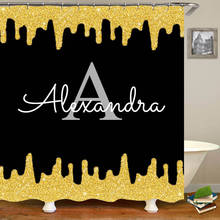 Trendy Sparkly Glitter Drips Black Gold Shower Curtain Personalised Name Monogram Bathroom Curtains Custom Minimal Glam Decor 2024 - buy cheap