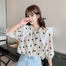 Ladies Chiffon Shirt Long Sleeve Polka Dot Button Shirt Ladies Shirt Casual Sailor Collar Top 2024 - buy cheap