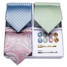 3 Pack Lxury Men's Tie Set Gift Set For Men Blue Green Pink Paisley 100% Silk Business Wedding Tie Hanky Cufflinks tie DiBanGu 2024 - buy cheap