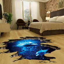 Adesivo de parede 3d série azul profundo phantom golfinho pvc removível decoração de quarto de crianças pintura abstrato piso pasta de decalque galaxy 2024 - compre barato