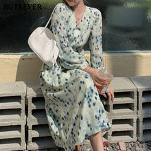BGTEEVER-vestido Vintage con cuello en V para mujer, prenda elegante de longitud media con manga acampanada, cintura ajustada, 2021 2024 - compra barato