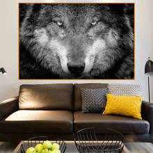 Pinturas en lienzo de animales salvajes, póster de arte de pared, imagen de Lobo Blanco y Negro, foto, impresión en lienzo y póster, decoración de la habitación del hogar 2024 - compra barato