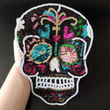 T shirt Women patch color sequins fabric 265mm skull head deal with it punk biker patches for clothing stickers free shipping 2024 - buy cheap