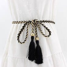 Fashion Fringed Thin Waist Chain Women Elastic Belt Sweet Ladies Elastic Waist Belt For Girl Decorative Dress Knotted Waist Rope 2024 - buy cheap