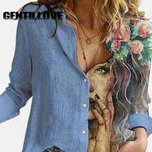 Casual Floral Printed Women White Shirt Lapel Long Sleeves Single Breasted Blouses Elegant Lady Travel Turn-Down Female Top 2024 - buy cheap