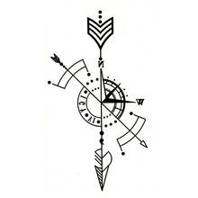 Black Temporary Tattoo Geometric Compass Arrow Waterproof Creative Fake Body Art Tattoo Sticker for Arms/Back/Sternum/Legs 2024 - buy cheap