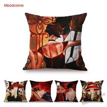 Red Modern Art Abstract Fashion Girl Woman Dancing Oil Painting Art Cotton Linen Sofa Throw Pillow Case Decorative Cushion Cover 2024 - buy cheap