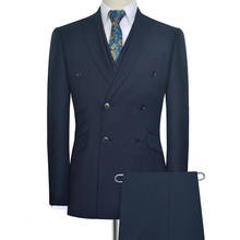 Navy Blue Men Suits Fashion Men's Slim Fit Business Wedding Suit Men Anzug Herren Three Pieces (Jacket+Vest+Pants) 2024 - buy cheap