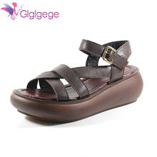 Glglgege-Sandalias de gladiador con plataforma y cuña para mujer, zapatos de tacón medio de piel auténtica, estilo Retro, para verano, 2020 2024 - compra barato