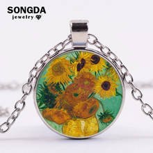 Van Gogh Oil Paintings Necklace Sunflower Wheat Field With Crows Famous Art Paintings Glass Dome Pendant Necklace Women Jewelry 2024 - buy cheap