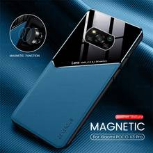 car magnetic holder plexiglass leather texture phone cover for xiaomi poco x3 pro x3pro x 3 nfc pocox3 nfs case shockproof coque 2024 - buy cheap