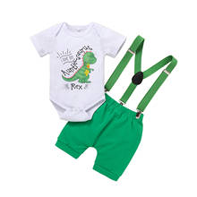 Kawgeett macacão infantil, de dinossauro, de verão, para bebês, meninos, macacão, calças com alças, manga curta, conjunto de roupas 2024 - compre barato