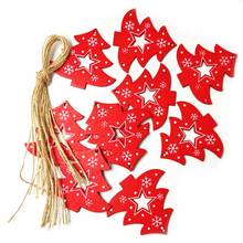 10 pçs vermelho natal de madeira amor/coração/estrela árvore pendurado ornamentos árvore de natal pendurado decoração da árvore de natal presentes dos miúdos 2024 - compre barato