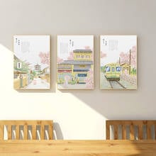 Pintura en lienzo de paisaje fresco japonés para sala de estar, carteles e impresiones de imagen de pared de Tram, ilustración de ciudad forbida 2024 - compra barato