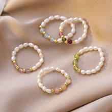 Energy Crystal Tourmalines Quartz Finger Rings Small Pearls Beaded Knuckle Rings Elegant Natural Freshwater Pearl Rings Women 2024 - buy cheap