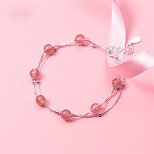 Cuentas redondas de cristal de fresa rosa para mujer, pulsera ajustables de Plata de Ley 925 con memoria de doble capa, SBR259 2024 - compra barato