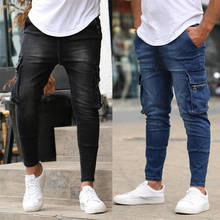 Узкие джинсы для мужчин, брендовые новые мужские джинсовые брюки с большими карманами 2020, повседневные эластичные байкерские брюки, мужские обтягивающие джинсы 2024 - купить недорого
