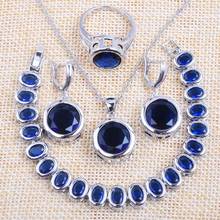 Conjuntos de joyería para mujer, pulsera de cristal de boda, collar, colgante de circonita azul, pendientes, anillo, YZ0371, 2020 2024 - compra barato