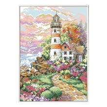 Kits de patrones de punto de cruz impresos, juego de costura de bordado de lona, 11CT, 14CT, manualidades hechas a mano, The Seaside Lighthouse(2) 2024 - compra barato