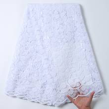 Tecido de renda de tule bordado branco africano 2020 alta qualidade tecido de renda de seda francesa com lantejoulas para festa 5 jardas s1997 2024 - compre barato