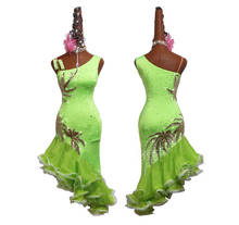 Новинка, юбка для латинских танцев, женское вышитое ФЛУОРЕСЦЕНТНОЕ зеленое платье для латинских танцев, костюмы для выступлений, юбка Fishbone 2024 - купить недорого