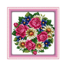 Todas as flores floram juntos-kit de ponto cruz com rosas e tecido estampado com 14ct bordado de lona artesanal faça você mesmo 2024 - compre barato