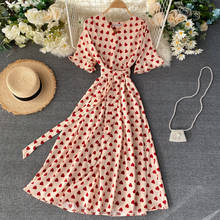 SINGRAIN Women Long Print Dress Summer Holiday French Korean Romantic Beach Dress Short Sleeve Clubwear Bohemian Floral Sundress 2024 - buy cheap