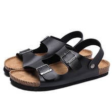 Mazefeng sandálias masculinas de couro, chinelos clássicos tamanho grande 45 para o verão, sapatos macios romanos, calçados confortáveis para homens 2024 - compre barato