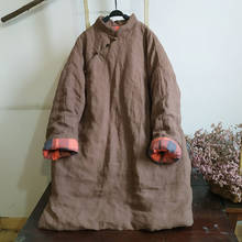 Trajnatureza casacos femininos estilo chinês, parcas novas com suporte de manga comprida, em cor sólida, quentes e de linho, roupas femininas linha a 2020 2024 - compre barato
