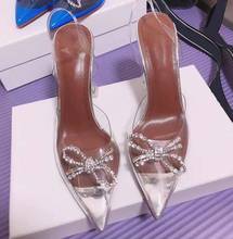 2020 New fashion women PVC high heels thin heel back strap pumps party shoes diamond bowtie pumps dress shoes sexy heeled 2024 - buy cheap