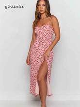 Yinlinhe-Vestido largo Floral rojo para mujer, vestido Sexy con Espalda descubierta, ropa de playa para Vacaciones, Vestidos de Fiesta de estilo francés 2021 1985 2024 - compra barato