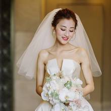 Duas camadas curto tule casamento branco véus véu de noiva para noiva para mariage acessórios do casamento pente 2024 - compre barato