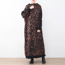 Johnature Women Knitted Dress 2021 Autumn New Leopard Bat Sleeve Vintage Casual Robe Quality Original Full Sleeve Maxi Dresses 2024 - buy cheap