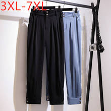 New 2021 ladies spring autumn plus size long pants for women large loose casual cotton button black trousers 4XL 5XL 6XL 7XL 2024 - buy cheap