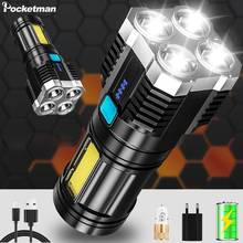 LED Flashlights 4 LED+ Side Light 4 Modes Flashlight Waterproof USB Rechargeable Torch Built-in Battery Longe Range Flashlight 2024 - buy cheap