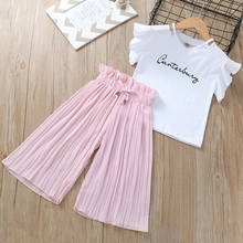 Summer 2020 Girls Clothing Sets Kids T-shirt +Wide Leg Pants Suits Children Short Sleeve Baby Girl Clothes 5 6 7 8 9 10 12 Years 2024 - buy cheap