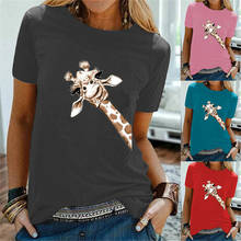Giraffe Print O-neck Shirts Fashion Short Sleeve Plus Size Summer Tops 2024 - buy cheap