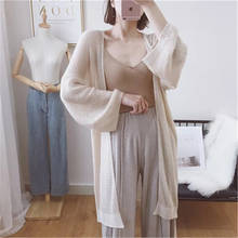 Mohair Cardigan Women Summer 2021 Korean Style Casual Loose V Neck Long Sleeve See-Through Knitting Kardigan Knitwear Top 2024 - buy cheap