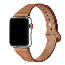 Ремешок кожаный для Apple watch series 6 5 4 se iWatch 3 42 мм 38 мм, тонкий браслет для наручных часов, 44 мм 40 мм 2024 - купить недорого