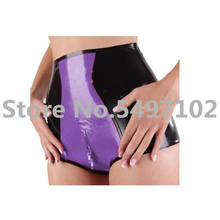 Handmade 100% Latex Rubber Women Sexy Shorts High Waist Purple Briefs Shorts Crotch Zipper Size can be customized 2024 - buy cheap