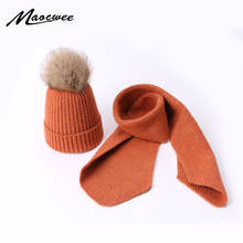 Kids Children Scarf Hat Set Beanies Cap PomPon Hats Fake Ball for Skullies Knitting Autumn And Winter Warm Solid Color Girl 2024 - buy cheap